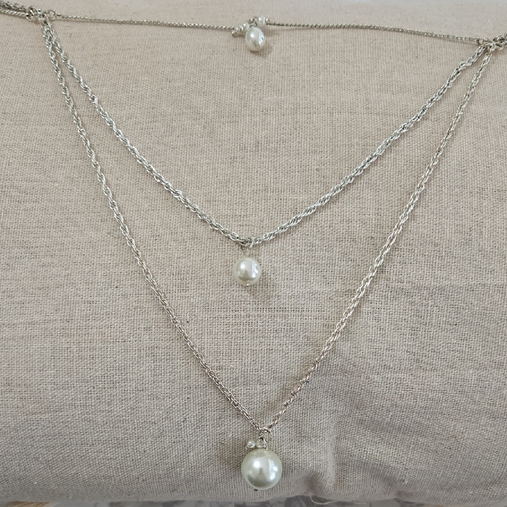 Elegant Silver Triple-Strand Pearl Necklace